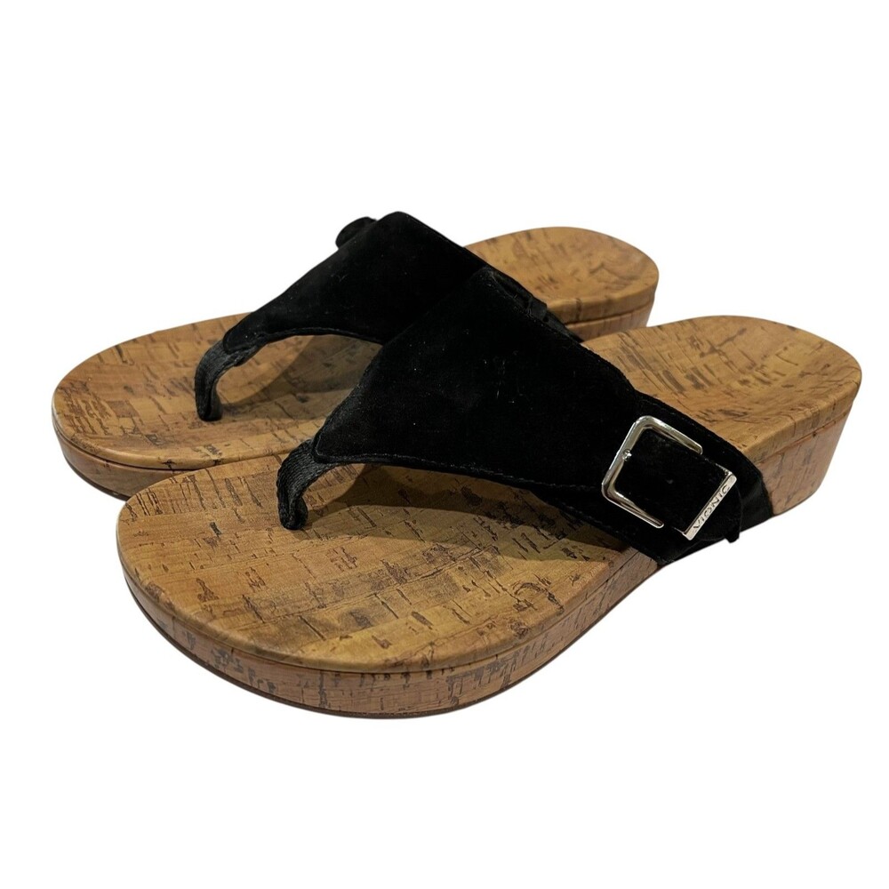 Vionic Women's Black Suede Platform Comfort Buckle Thong Flip Flop Sandal  US 7
